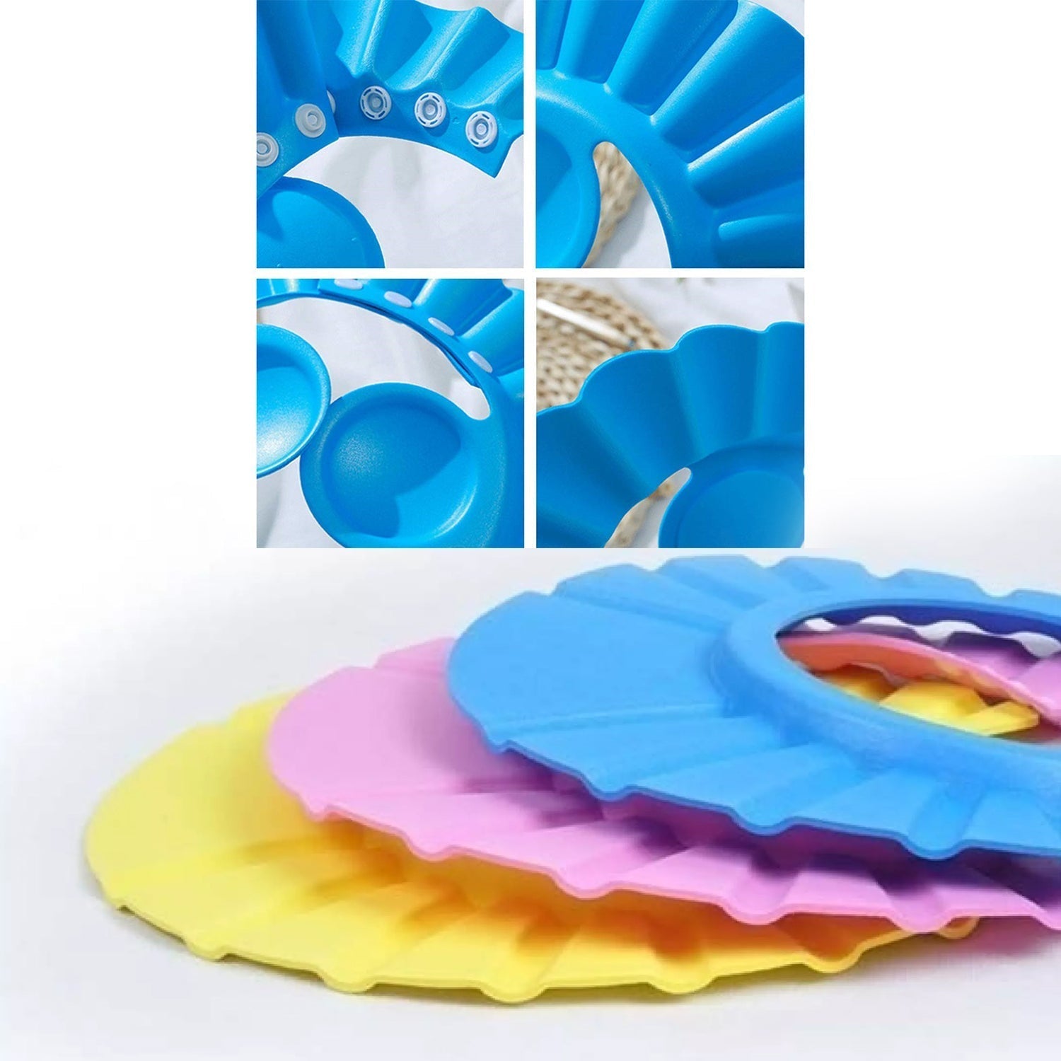 Baby shower cap designed for safe and comfortable bathing. Baby shower cap designed for safe and comfortable bathing.